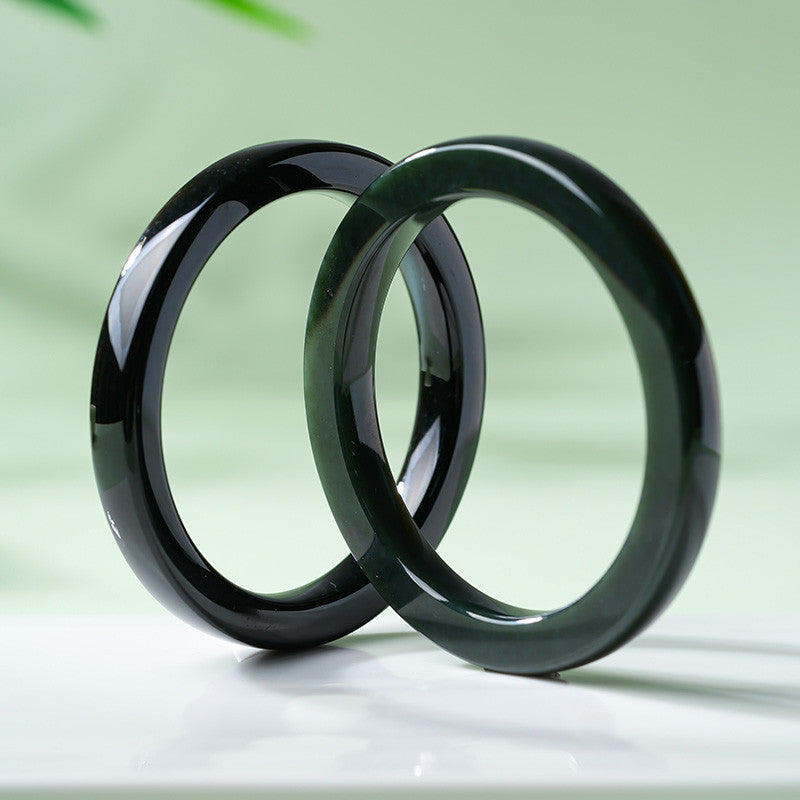 Dark Green Hetian Jade Square Bangle, Holiday Gift for Girlfriend & Mom