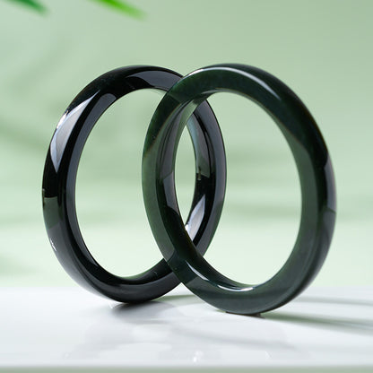 Dark Green Hetian Jade Square Bangle, Holiday Gift for Girlfriend & Mom