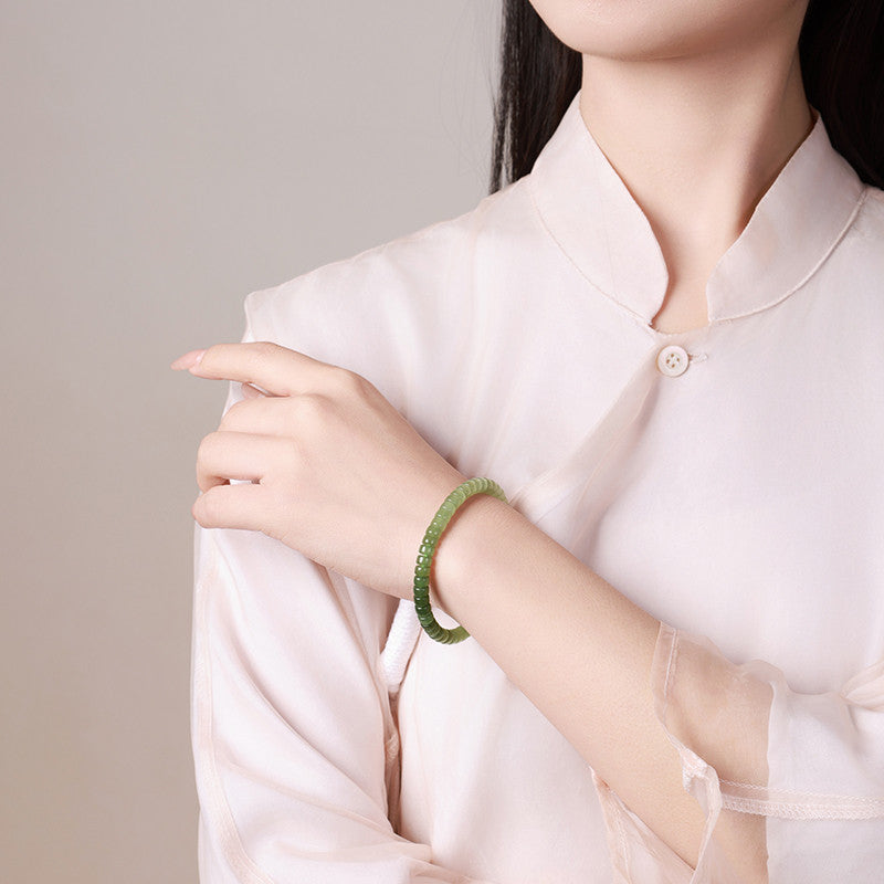 Gradient Straight-Cut Tablet Bead Bracelet, Pale Cyan Hetian Jade Fashion Bracelet for Women, Festival Gift