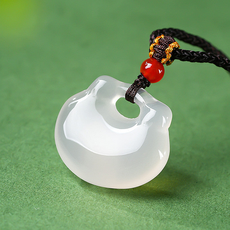 Icy Chalcedony Ruyi Lock Pendant, Peace Charm, Gift for Mom & Girlfriend
