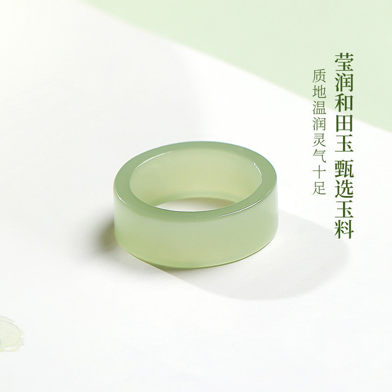 Straight-cut Square Icy Clear Water Light Cyan Hetian Jade Ring, Minimalist Premium Plain Ring, Festival Gift