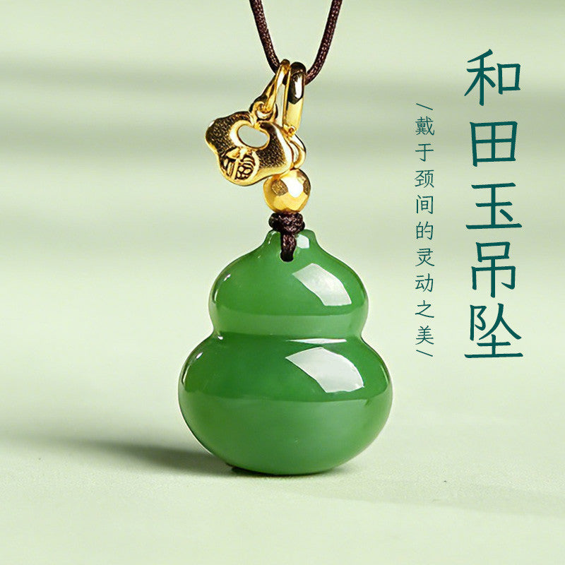 Hetian Bright Green Jasper Gourd Pendant, Fortune & Blessing Charm, Festival Gift