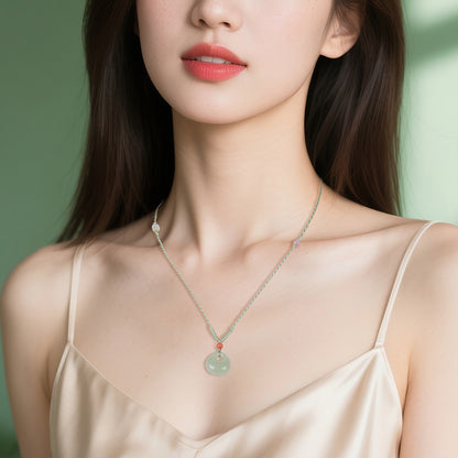 Unisex Light Cyan Hetian Jade Safety Lock Pendant