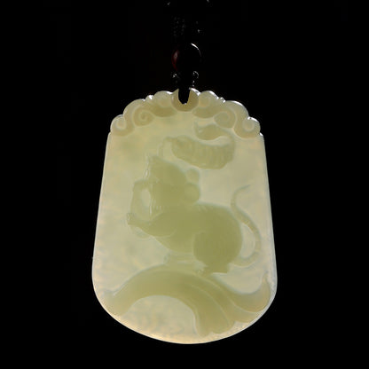 Hetian Jade Fortune Rat Pendant, Chinese Zodiac Rat Jade Charm for Wealth Luck, With Certificate & Collectible Value