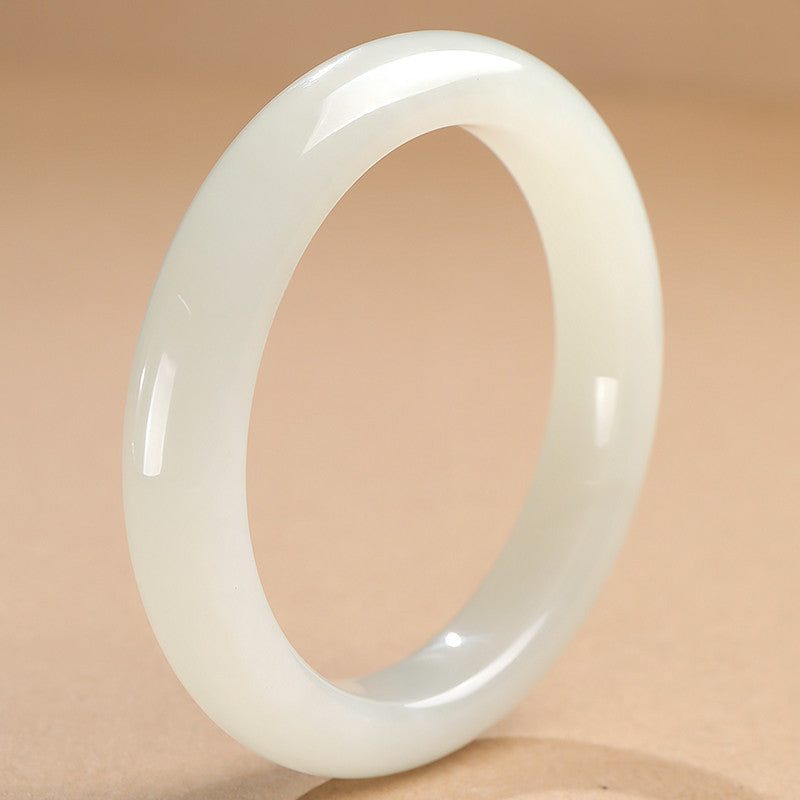 Premium Choice Oily White Hetian Jade Peace Bangle, Holiday Gift for Girlfriend & Mom