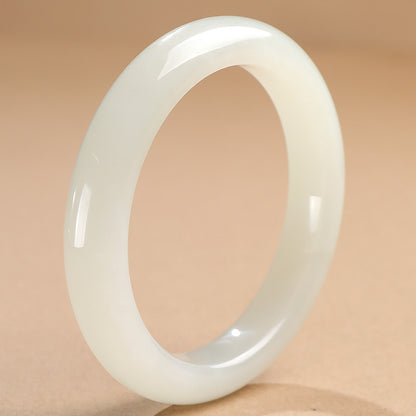 Premium Choice Oily White Hetian Jade Peace Bangle, Holiday Gift for Girlfriend & Mom