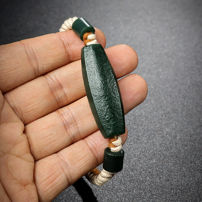 Unisex Hetian Cyan Jade Bracelet, Antique Style Jade Bangle, Festival Gift