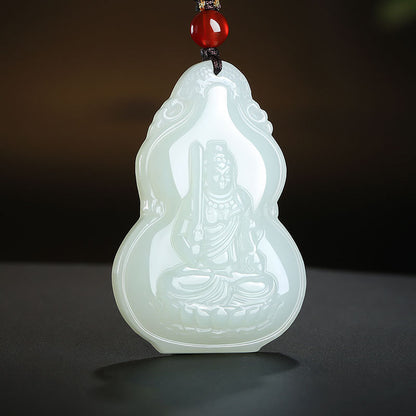 Hetian Jade Pendant, Gourd & Zodiac Patron Buddha Guanyin Charms, Unisex Jade Hanging Ornament