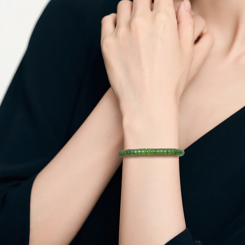 Pale Cyan Hetian Jade Bracelet, Straight-cut Tablet Bead Bangle for Women, Festival Gift