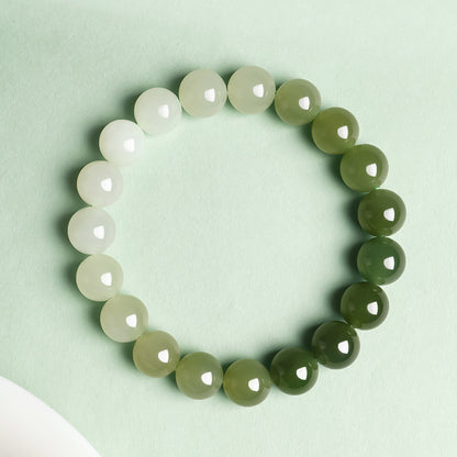 New Chinese Style Gradient Clear Water Hetian Jade Single Loop Bracelet, Holiday Gift for Elders