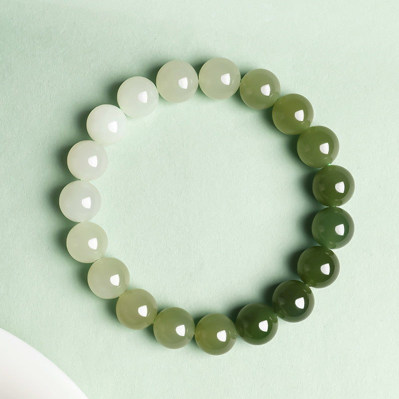 New Chinese Style Gradient Clear Water Hetian Jade Single Loop Bracelet, Holiday Gift for Elders