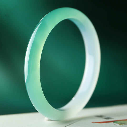 Mountain Scenery Chalcedony Bangle, Half-Mountain Half-Water Gradient Icy Transparent Jade Bracelet
