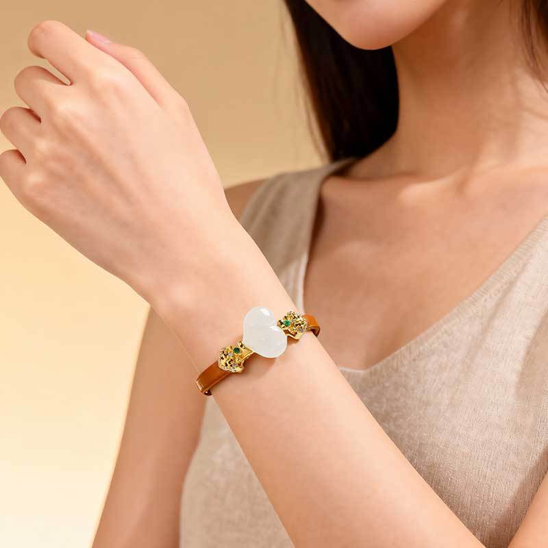 Rotatable Barrel Bead Jade Bracelet, Hetian Jade & Jadeite Wristband with Pixiu, Gift