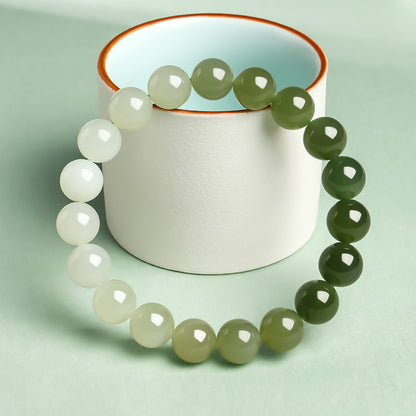New Chinese Style Gradient Clear Water Hetian Jade Single Loop Bracelet, Holiday Gift for Elders
