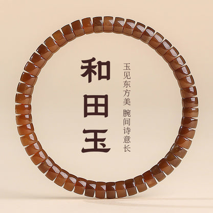 Pale Cyan Hetian Jade Bracelet, Straight-cut Tablet Bead Bangle for Women, Festival Gift