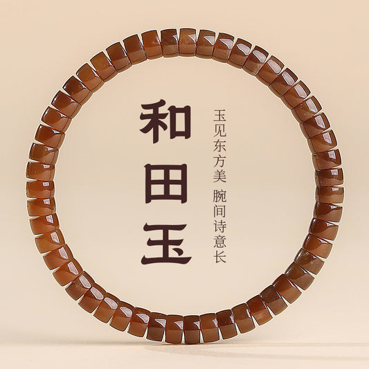 Pale Cyan Hetian Jade Bracelet, Straight-cut Tablet Bead Bangle for Women, Festival Gift