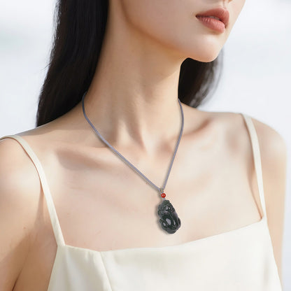Tower Green Fine Material Hetian Jade Pixiu Pendant, Three-dimensional Divine Beast Cyan Jade Ornament with Certificate