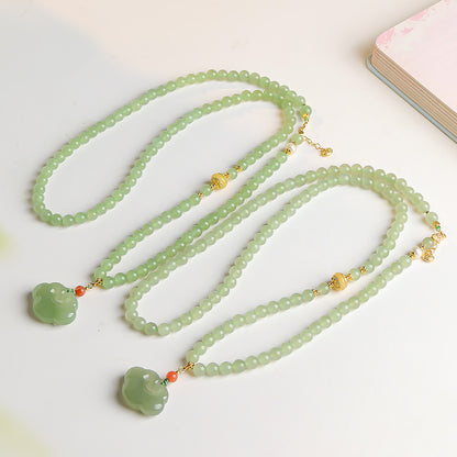Hetian Pale Cyan Clear Water Ruyi Lock Necklace