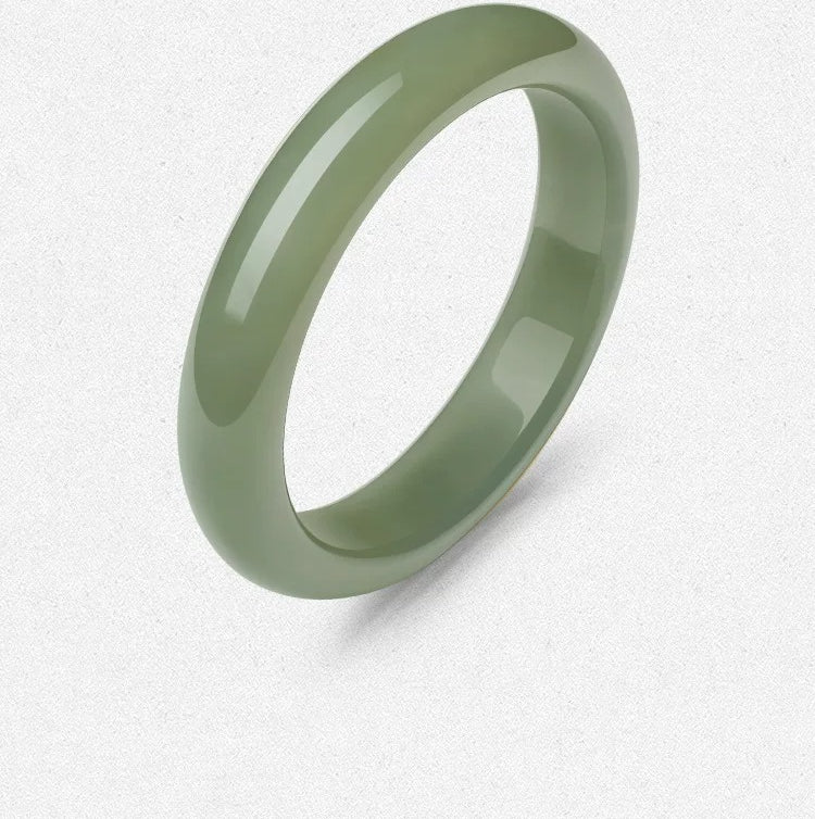 Natural Hetian Green Jade Bangle, Wide Moonlight Style Peace Bangle for Women, Authentic Jade Bracelet, Certified & Collectible Traditional Chinese Jewelry
