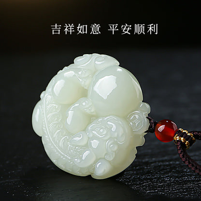 Pale Cyan Hetian Jade Double-sided Carved Pixiu Pendant, Unisex Fortune Beast Jade Charm
