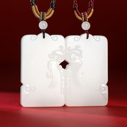 Harmony of Lute & Zither | Hetian Jade Dragon & Phoenix Couple Pendants, Valentine's Day Gift