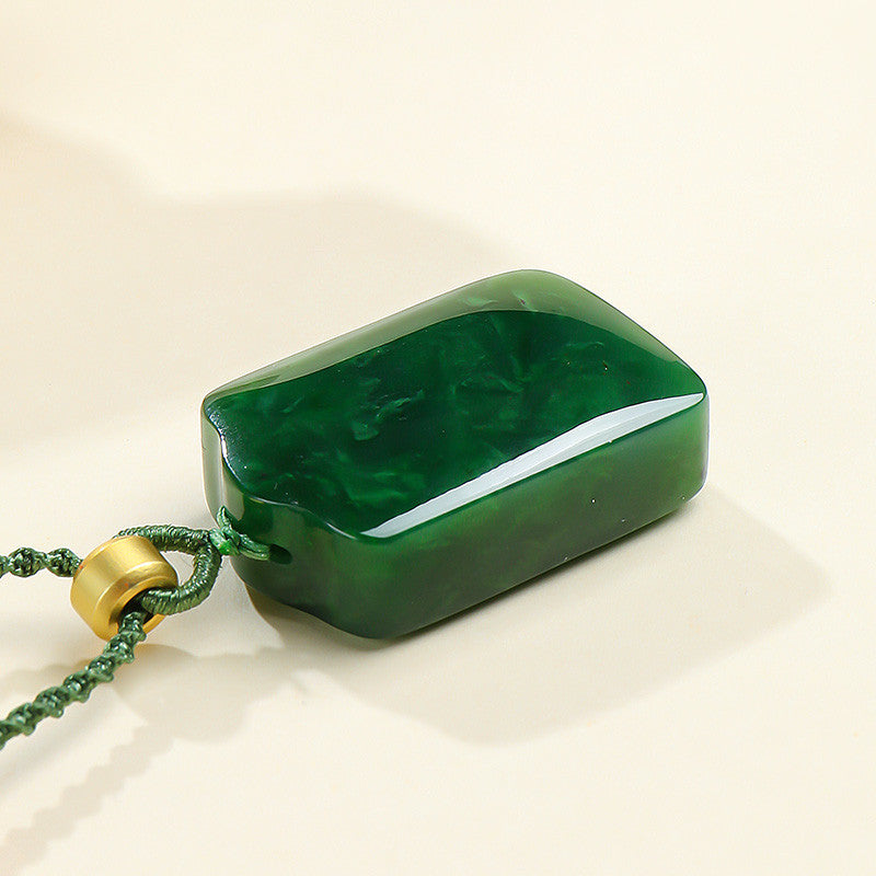 Spinach Green Hetian Jasper Plain Plaque Pendant for Women, No-Carve Peace Jade Holiday Gift