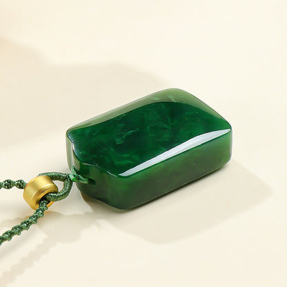 Spinach Green Hetian Jasper Plain Plaque Pendant for Women, No-Carve Peace Jade Holiday Gift