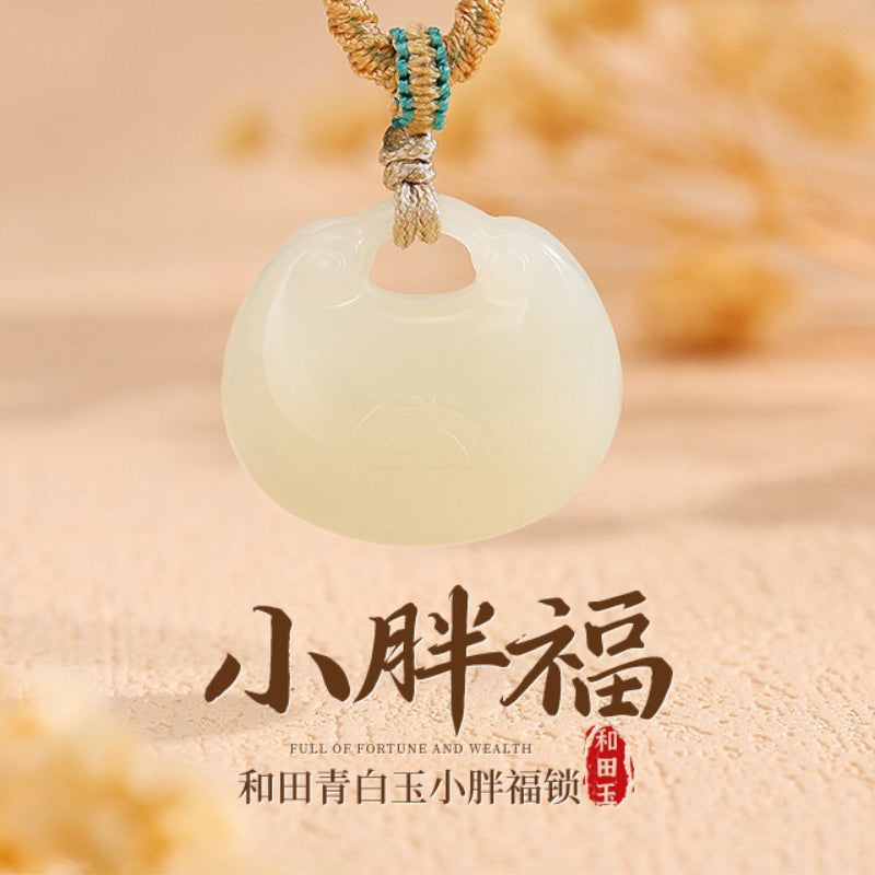Hetian Jade Peace & Longevity Lock Pendant, Ruyi Lock New Chinese Style Jade Necklace, Fortune Bag Jade Plaque, Gift with Certificate & Collectible Value