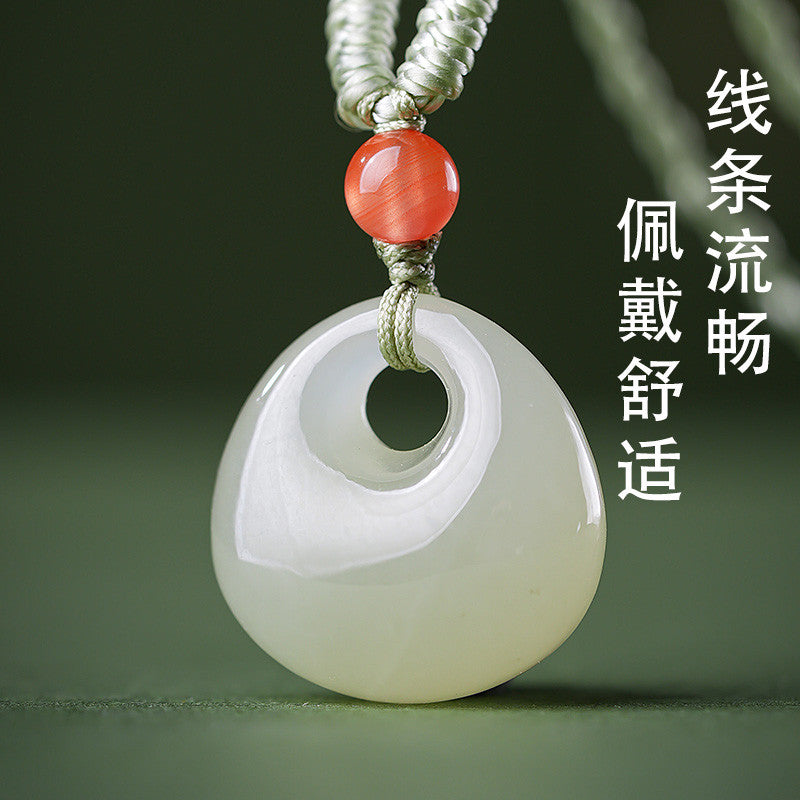 Unisex Light Cyan Hetian Jade Safety Lock Pendant