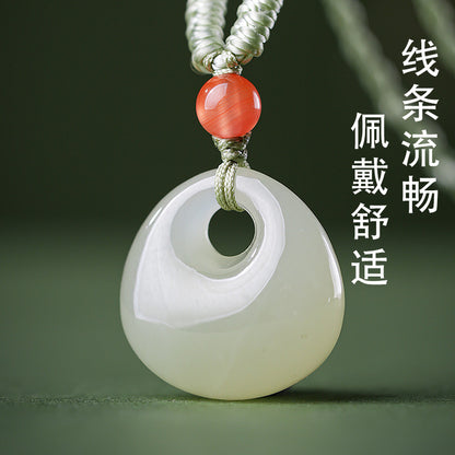 Unisex Light Cyan Hetian Jade Safety Lock Pendant