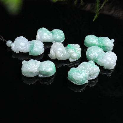 Wealth Fortune Burmese Jadeite Pixiu Pendant, Green Floating Auspicious Beast, Unisex Holiday Gift