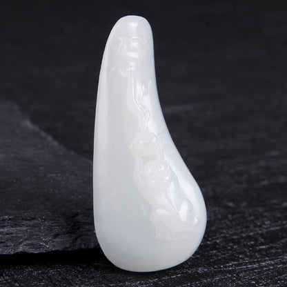 White Hetian Jade Pendant, Fine Carved Pixiu & Guanyin Pendant, Greasy Glossy High White Jade