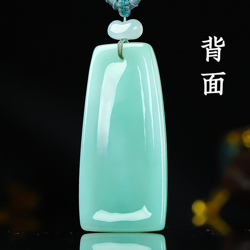 Unique Piece | Icy Waxy Myanmar Jadeite Pendant, Floating Green & Double-Sided Carved Enlightenment Jade Ornament