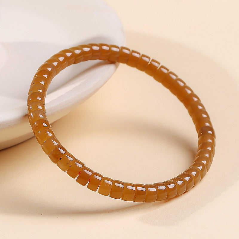 Pale Cyan Hetian Jade Bracelet, Straight-cut Tablet Bead Bangle for Women, Festival Gift