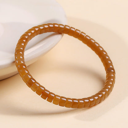 Pale Cyan Hetian Jade Bracelet, Straight-cut Tablet Bead Bangle for Women, Festival Gift
