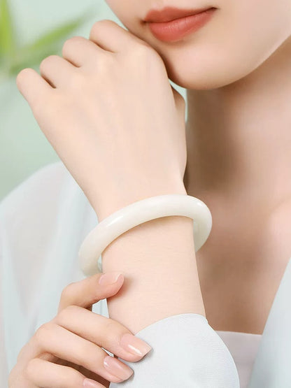 New Chinese Style Hetian Jade Bangle for Women, Frost & Moonlight Pale Green White Jade, Collectible with Certificate, Birthday Gift for Mom