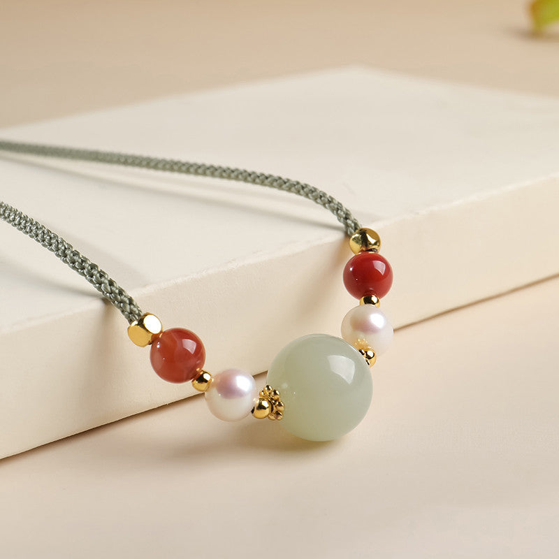 Minimalist Stylish Hetian Jade Barrel Bead & Round Bead Necklace