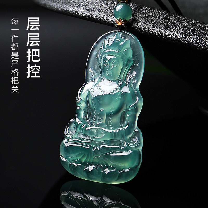 Men's High-Ice Blue Water Emerald Pendant, Tara & Guanyin Jade Charm, Festival Gift