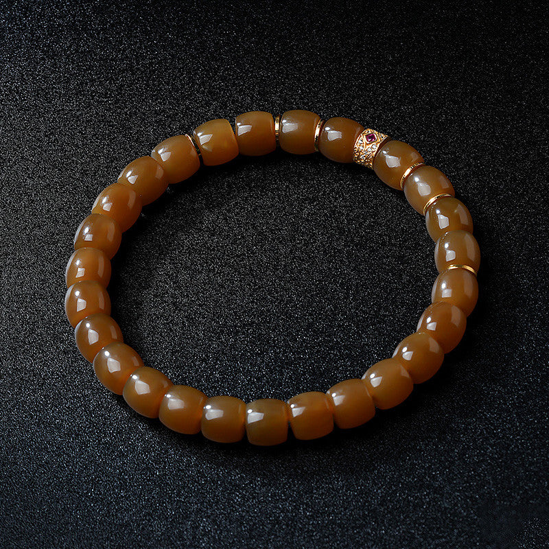 Women's Hetian Jade Bracelet, Glossy Sugar Material Barrel Beads Single-Circle Bangle, Festival Gift