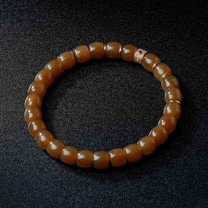 Women's Hetian Jade Bracelet, Glossy Sugar Material Barrel Beads Single-Circle Bangle, Festival Gift