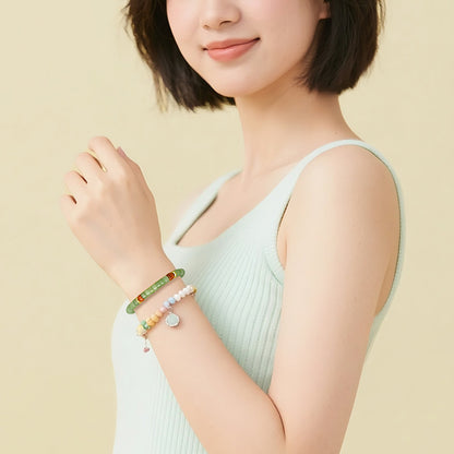 Premium Grade Pale Cyan Hetian Jade Bracelet, Straight-Cut Tablet Bead Single Loop Bangle