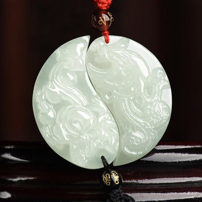 Hetian Jade Dragon & Phoenix Pendant Pair, Couple Matching Jade Charms, With Certificate & Collectible Value