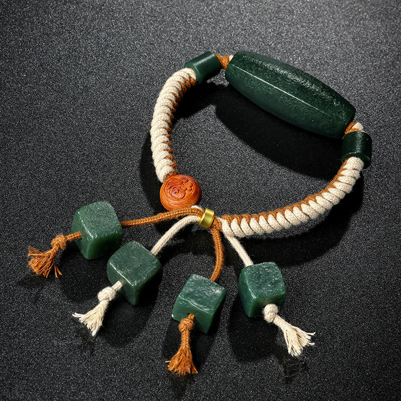 Unisex Hetian Cyan Jade Bracelet, Antique Style Jade Bangle, Festival Gift