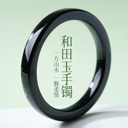 Dark Green Hetian Jade Square Bangle, Holiday Gift for Girlfriend & Mom