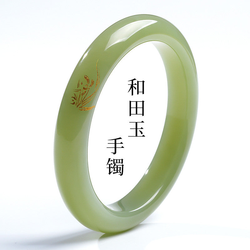 [Unique Piece] Women's Hetian Jade Bangle with Line Carving Craft, Gifts for Mom & Girlfriend, Multiple Styles Available