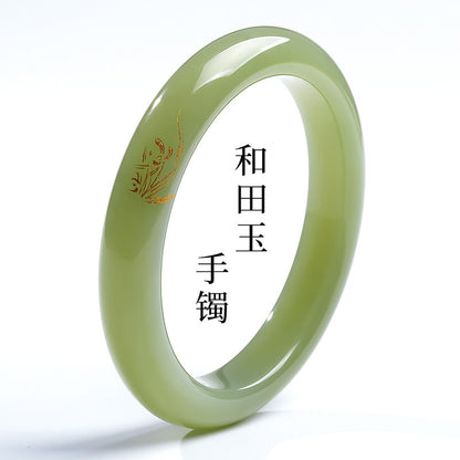 [Unique Piece] Women's Hetian Jade Bangle with Line Carving Craft, Gifts for Mom & Girlfriend, Multiple Styles Available