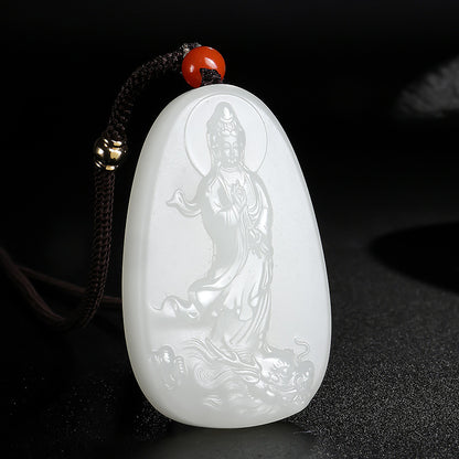 Hetian White Jade Pendant, Dragon-Subduing Guanyin Jade Charm