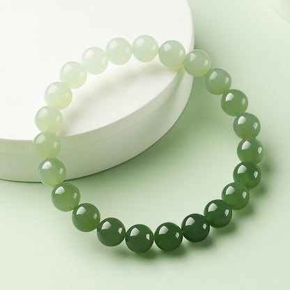New Chinese Style Gradient Clear Water Hetian Jade Single Loop Bracelet, Holiday Gift for Elders