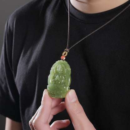 Double-sided Carved Hetian Jade Guanyin Pendant, Men's Jade Guanyin Ornament