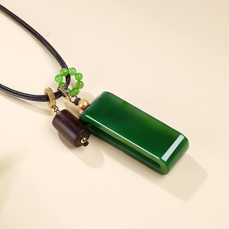 [Peace All Year Round] Spinach Green Hetian Jasper Plain Plaque Yuheng Pendant, Unisex Jade Charm